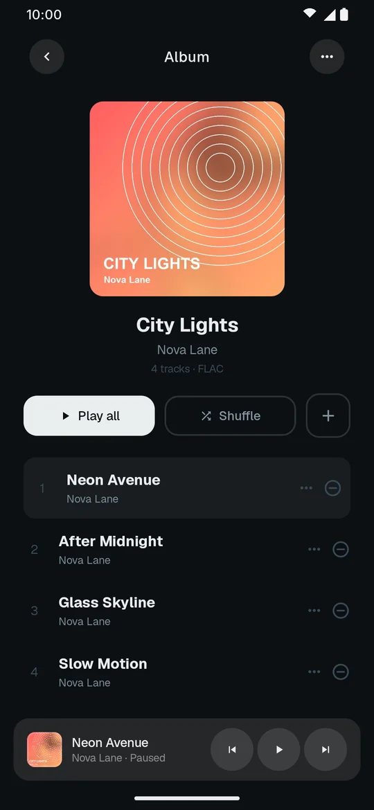 An album page in the Dark theme