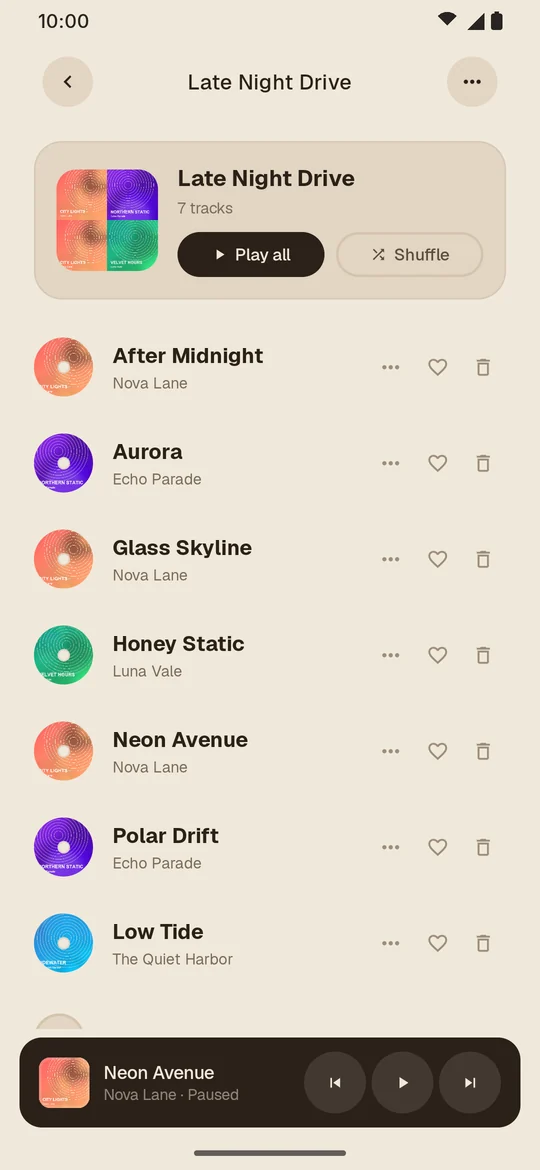 A playlist in the Light theme