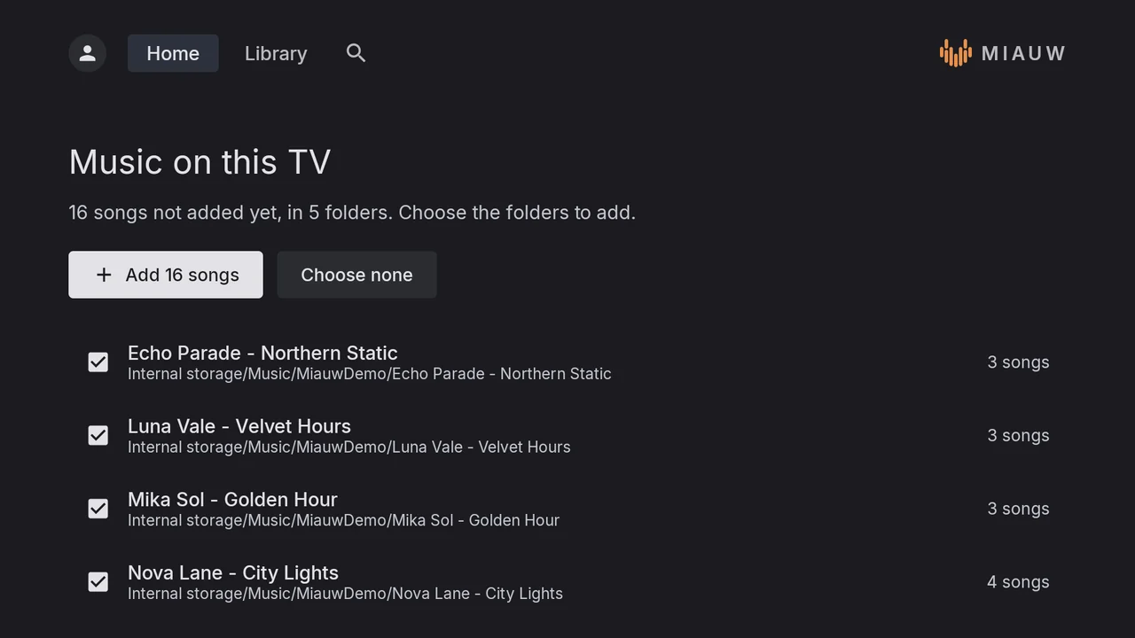 Choosing which folders on the TV to add