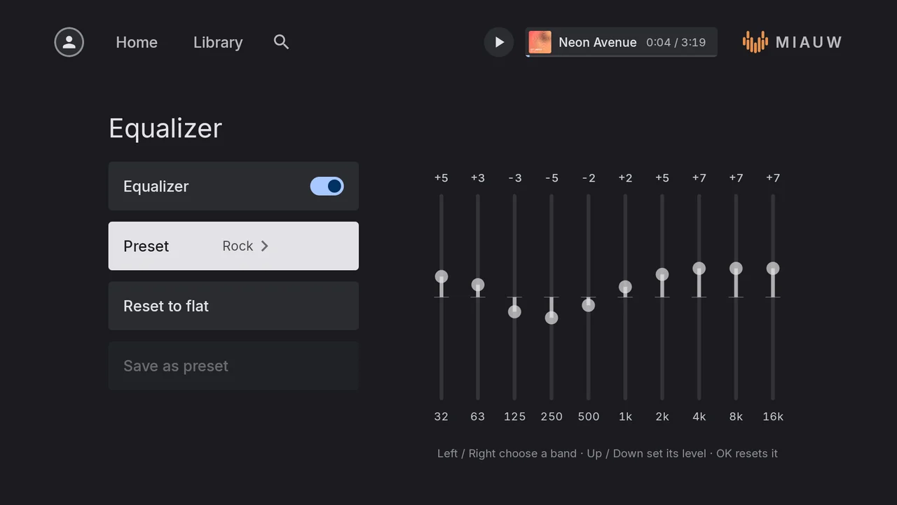 The equalizer on Android TV with the Rock preset